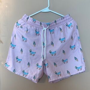 Pink Swim Trunks with Ice Cream and Dog Print